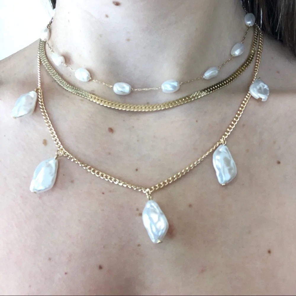 Boutique Gold Chain Choker Layered Pearl Necklace